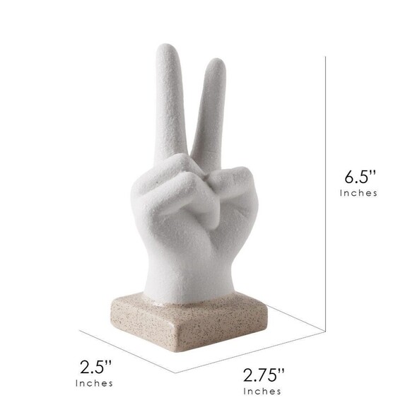 Peace Sign Hand sculpture Figurine White Ceramic Tabletop Boho Eclectic Decor - Picture 5 of 9